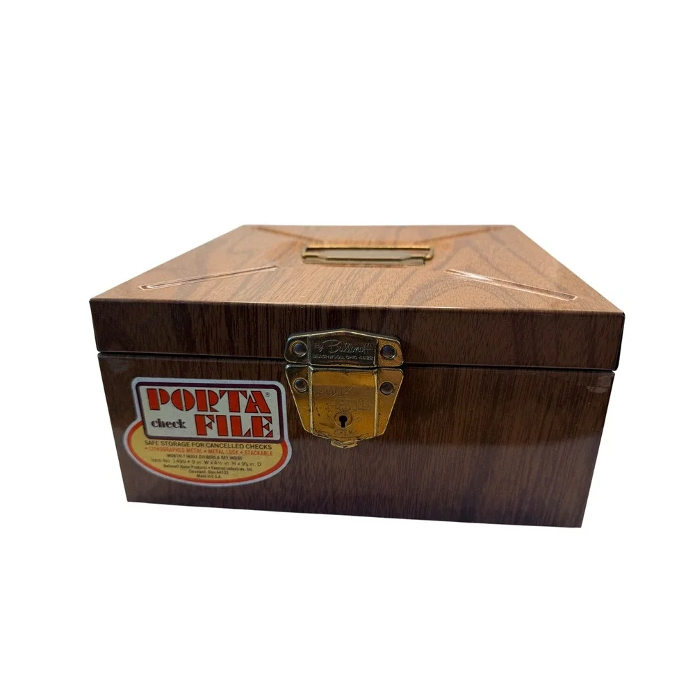 Vintage Ballonoff Porta File Metal Box Wood Grain Storage 1499 Made in USA